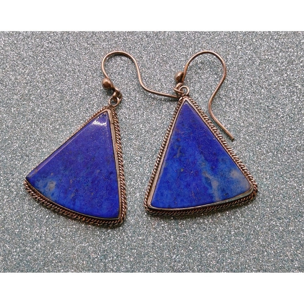Vintage‎ Navajo Lapis Lazuli Sterling Silver Dangle Earrings. Signed